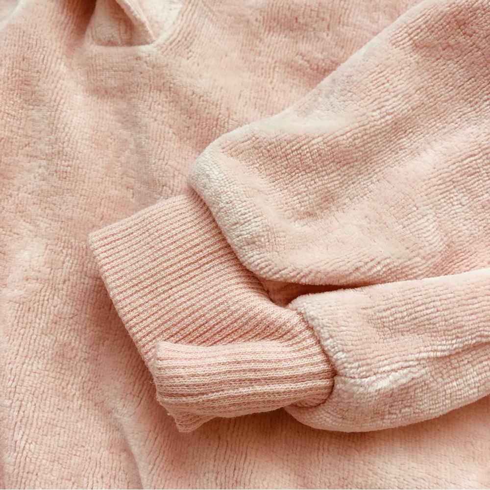 Velour Organic Cotton Soft Pink Baby Girl Bubble Romper, Honest Company 12M - Picture 6 of 7